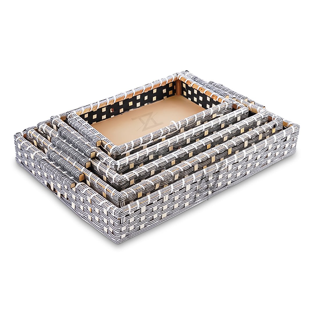 Set of 5 - Silver Rectangle Cane Baskets for Gifting or Wedding decoration - aliakbardecoration