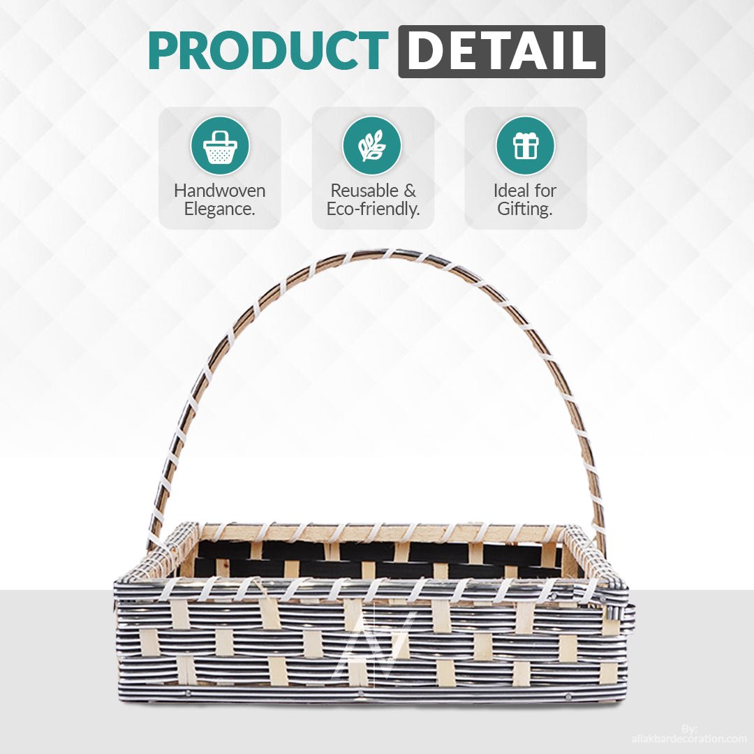 Set of 5 - Silver Square Cane Baskets for Gifting or Wedding decoration - aliakbardecoration