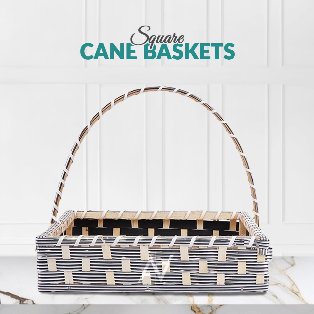 Set of 5 - Silver Square Cane Baskets for Gifting or Wedding decoration - aliakbardecoration