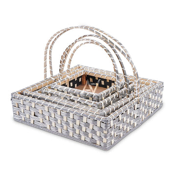 Set of 5 - Silver Square Cane Baskets for Gifting or Wedding decoration - aliakbardecoration