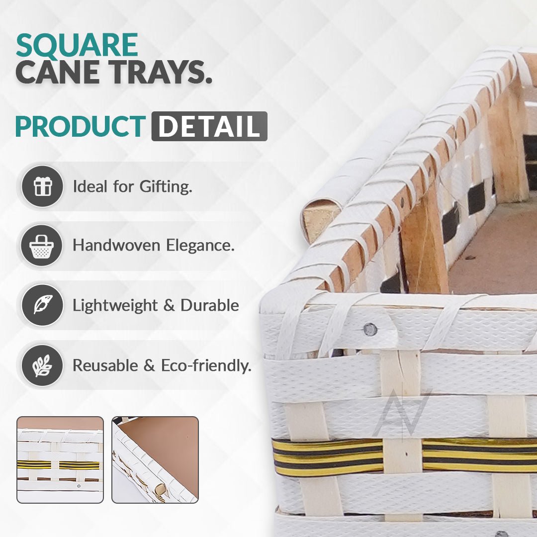 Set of 5 - White Rectangle Cane Baskets for Gifting or Wedding decoration - aliakbardecoration