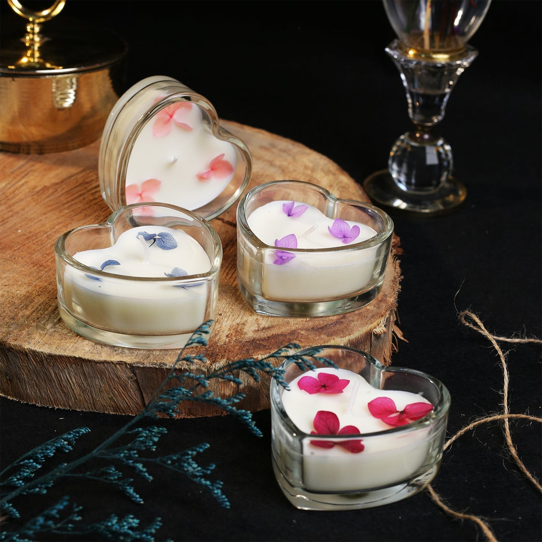 Square & Heart Shaped Glass Scented Candle | Pack of 4 | For Room Decoration - aliakbardecoration