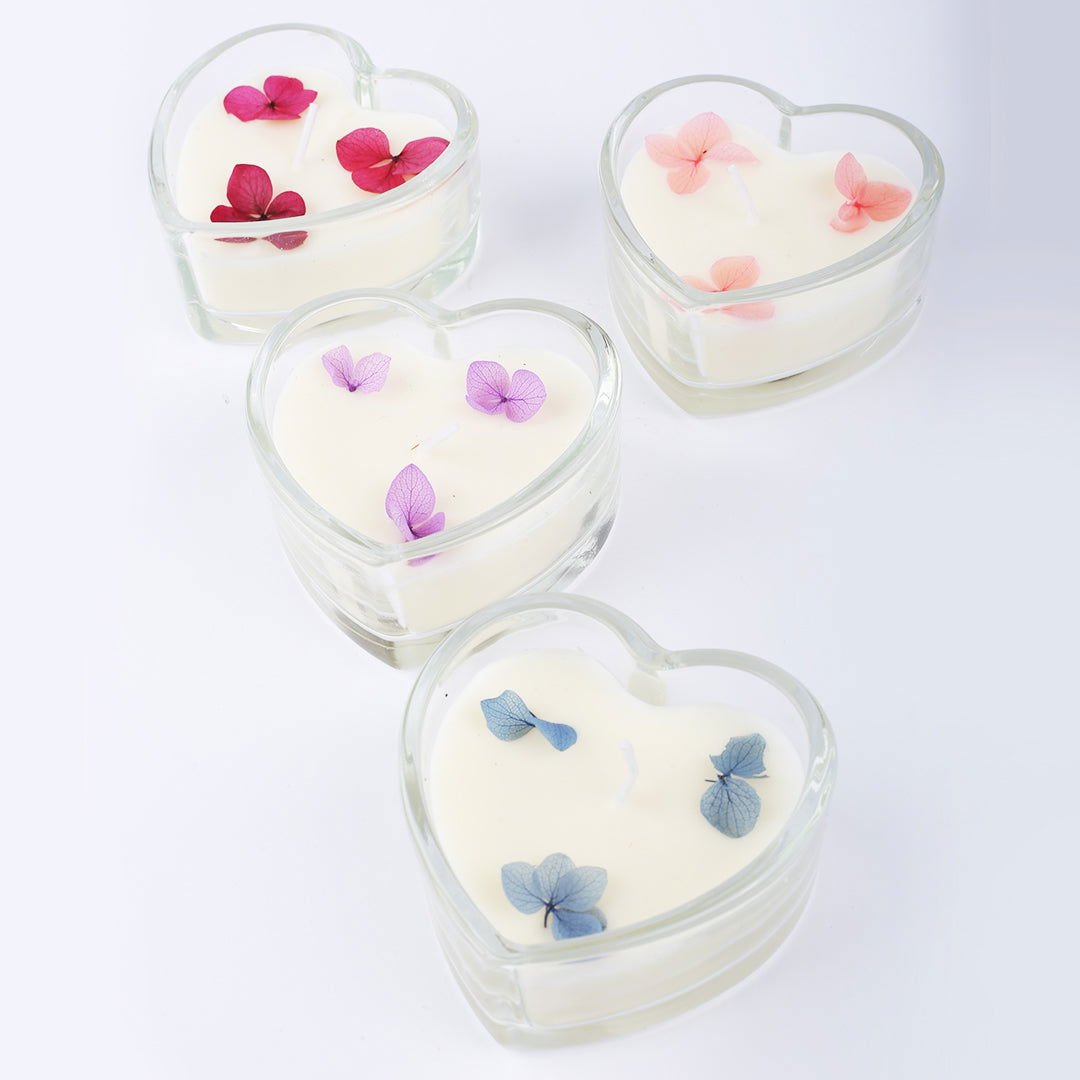 Square & Heart Shaped Glass Scented Candle | Pack of 4 | For Room Decoration - aliakbardecoration