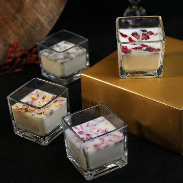 Square & Heart Shaped Glass Scented Candle | Pack of 4 | For Room Decoration - aliakbardecoration