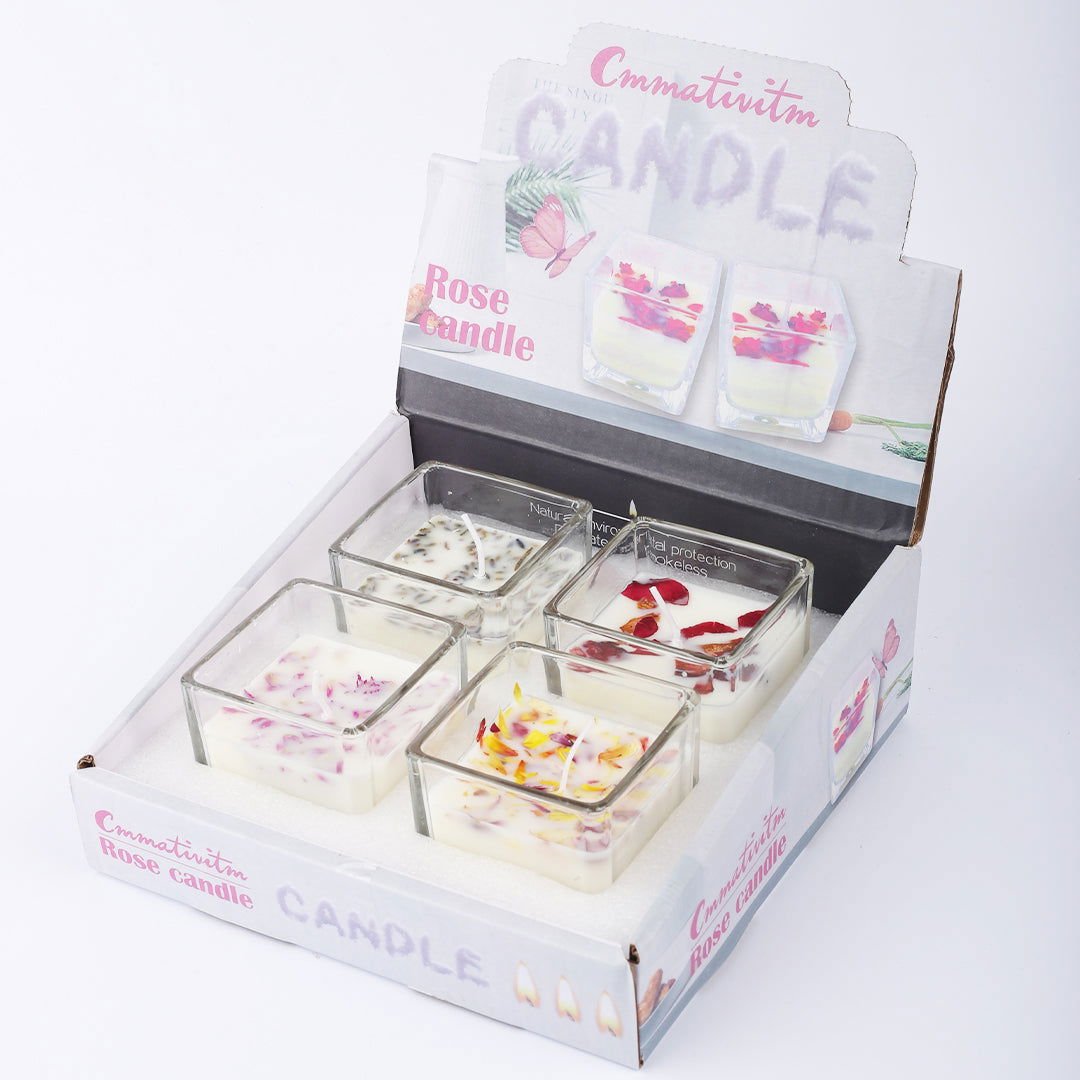 Square & Heart Shaped Glass Scented Candle | Pack of 4 | For Room Decoration - aliakbardecoration