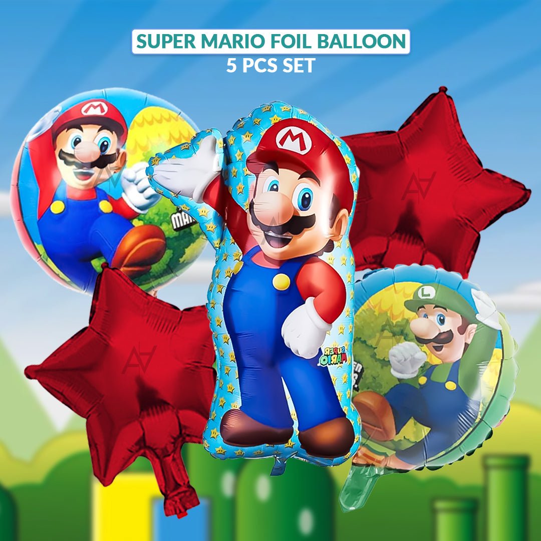 Super Mario Foil Balloon Set (5 Pcs) by Ali Akbar Decoration – Gaming Theme Balloons - aliakbardecoration