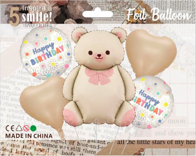 5 Pcs Teddy Bear Foil Balloon