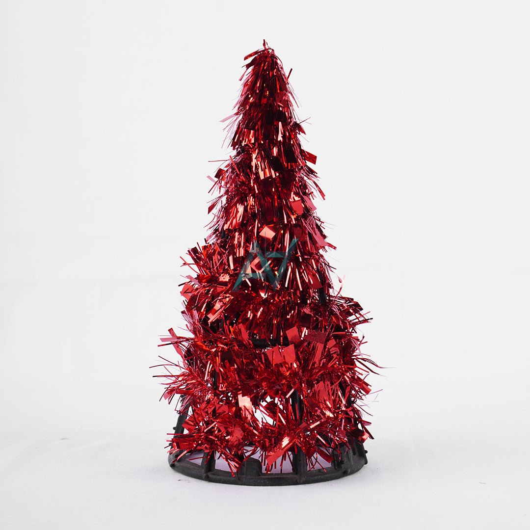 Tinsel Table - Top Christmas Tree – Red & Silver - aliakbardecoration