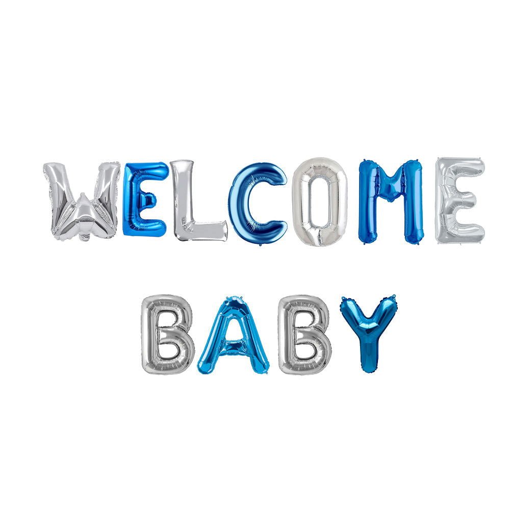 Welcome Baby Foil Balloons (Blue & Silver) - aliakbardecoration