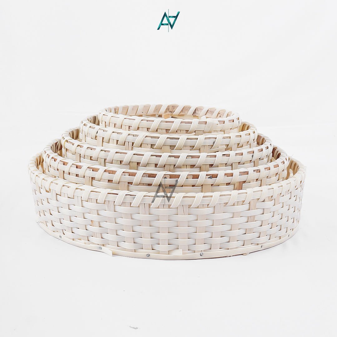 White Round Cane Serving & Storage Tray for Home Decor - aliakbardecoration