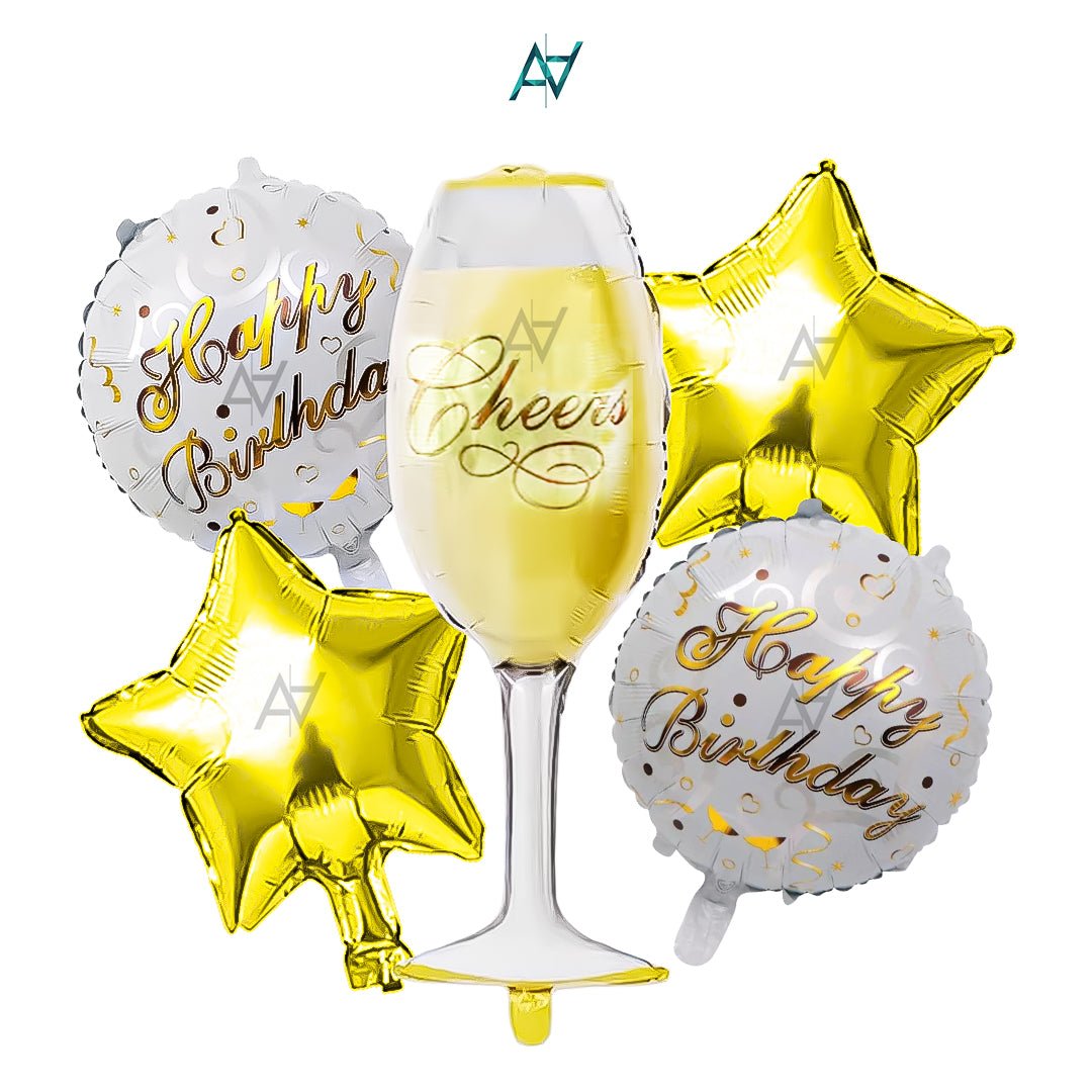 Wine Glass Foil Balloon Set - 5 pcs - aliakbardecoration